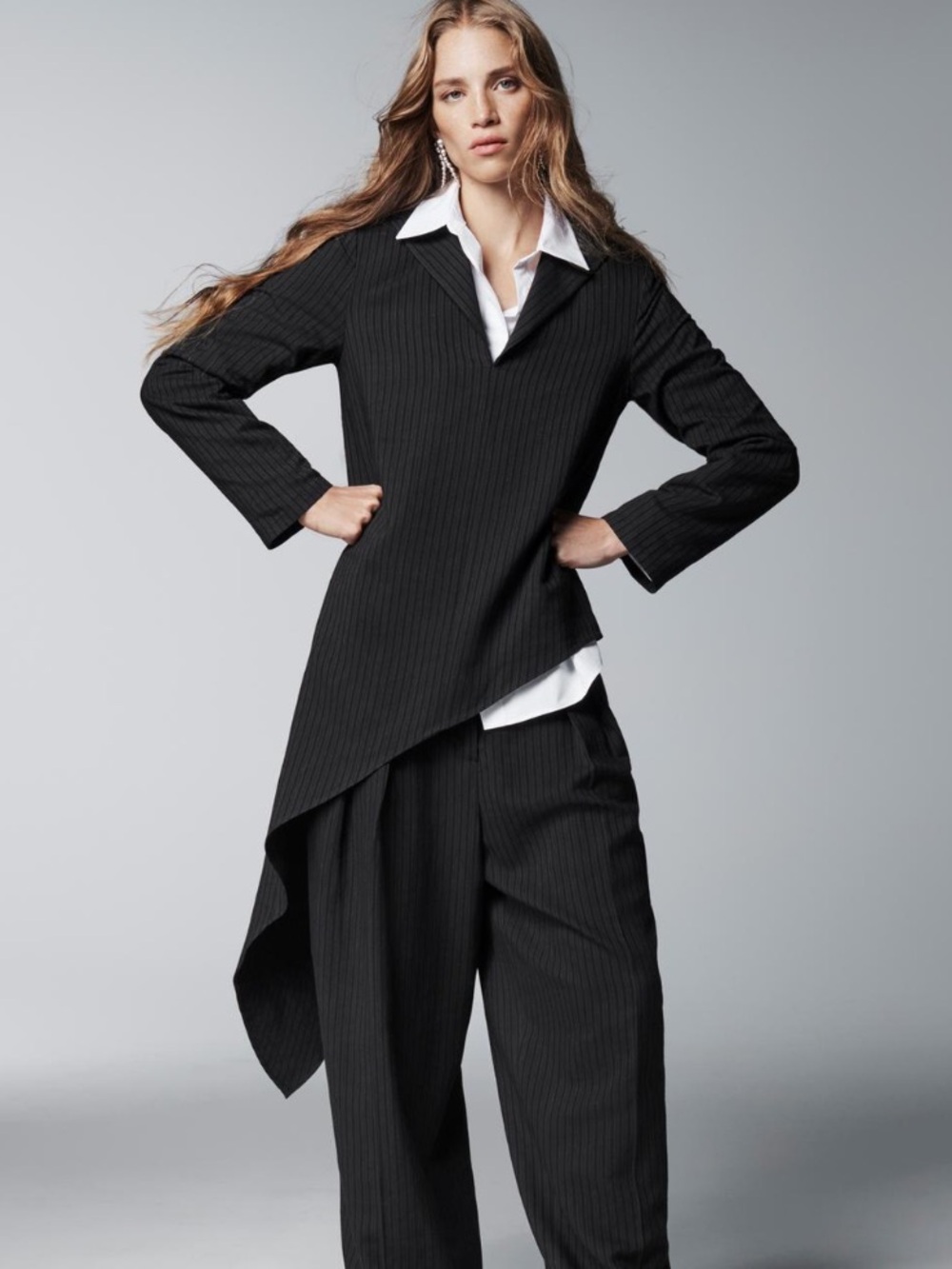 Zara NWT asymmetric pinstripe top 9267/703